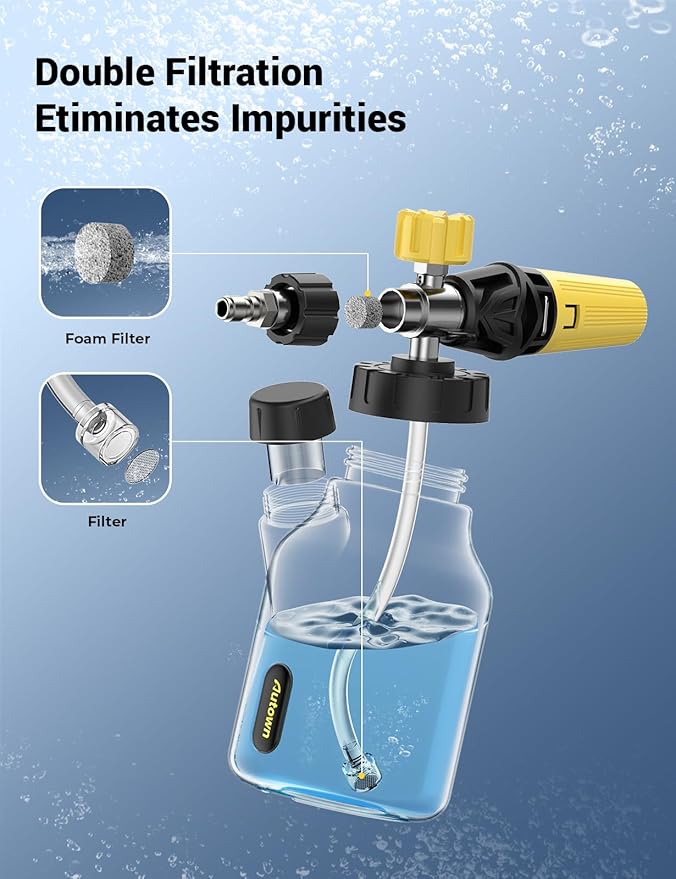 AUTOWN Foam Cannon for Pressure Washer, Car Wash Foam Sprayer with 1/4” Quick Connector, Heavy Duty Car Wash Foam Gun, Adjustable Nozzle, Wide Neck, 1 L Bottle