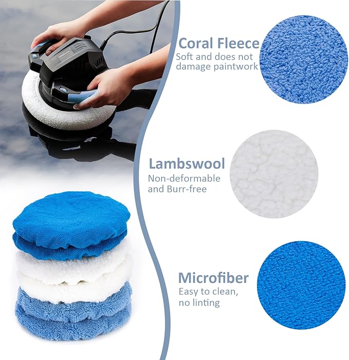 THINKWORK 10 Pcs Car Polishing Pad - 10 Inch Buffing Pad, Microfiber Wax Applicator Pad, Wool, Coral Fleece