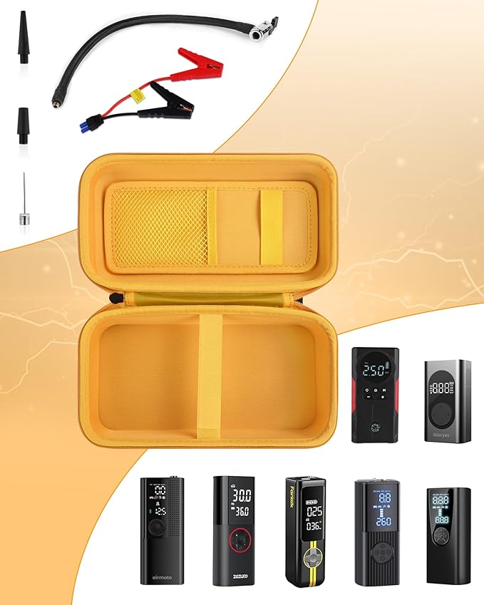 Tire Inflator Case for Airmoto/Skight/LOLSSA/Teffim/Hafuloky/Frarome/ILTIDE, Portable Carrying Air Compressor Case Compatible 120/150 / 180 PSI, Car Air Pump Storage Holder Box (black+orange)