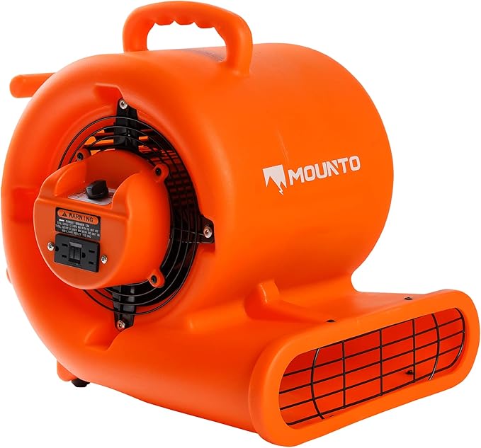 Mounto 1/3hp Air Mover 2000cfm Carpet Dryer Blower Floor Drying Fan - 3-Speed Air Mover w/Dual GFCI Outlet, 25ft Power Cord for Drying, Cooling, Air Circulation (Orange)
