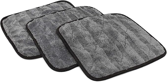 The Rag Company Gauntlet Car Drying Towel - 70/30 Korean Microfiber, Dries Faster Without Scratching, 900gsm, 12x12 inches, Ice Grey/Grey, 3 Pack