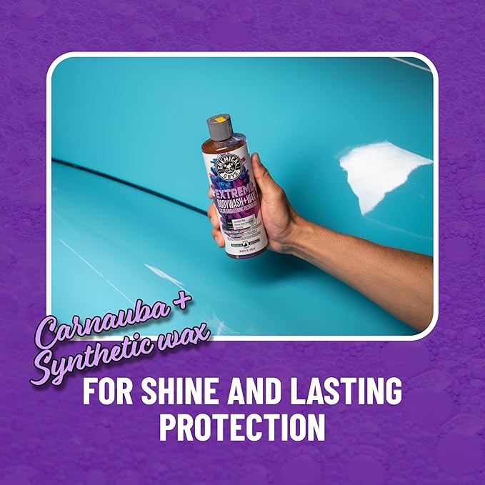 Chemical Guys Extreme Bodywash & Wax Foaming Car Wash Soap - Soap for Foam Cannons, Foam Guns, or Bucket Washes for Cars, Trucks, Motorcycles, RVs, and More, Grape Scent - 64 oz (Half Gallon)