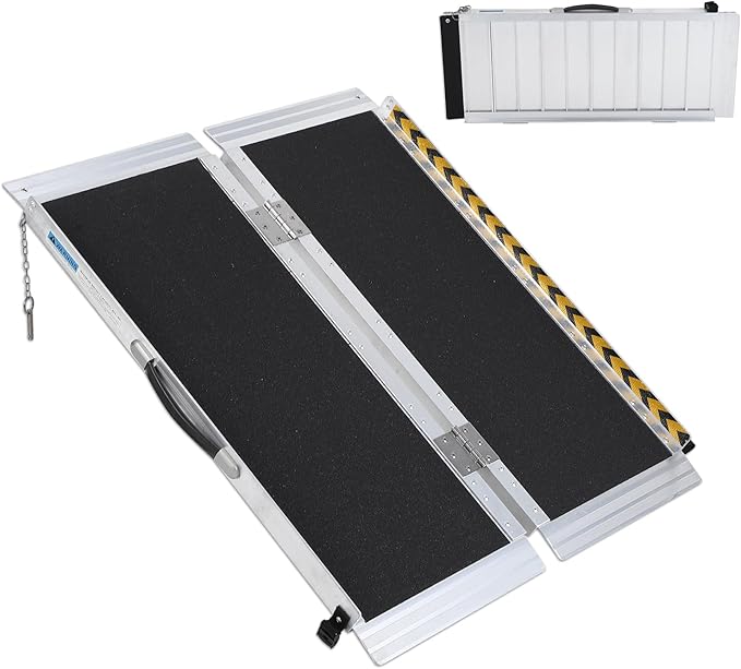 4 FT Portable Wheelchair Ramp for Home Step, Aluminum Handicap Ramp with Non-Skid Surface and Reflective Strips,Weight Capacity 600 LBS