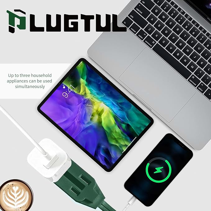 PLUGTUL Indoor Green Extension Cord 6 Feet, 3-Outlet Household Extension Cord, 2 Prong, 16 Gauge, 3 Polarized Outlets with Safety Cap Protect for Home Office, 16/2 SPT-2 ETL Listed…