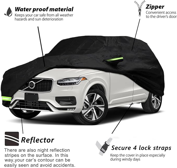 YIXIN Waterproof Car Cover for 2002-2026 Volvo XC90 Car Cover Custom Fit 100% Waterproof Windproof Strap & Single Door Zipper Bands for Snow Rain Dust Hail Protection
