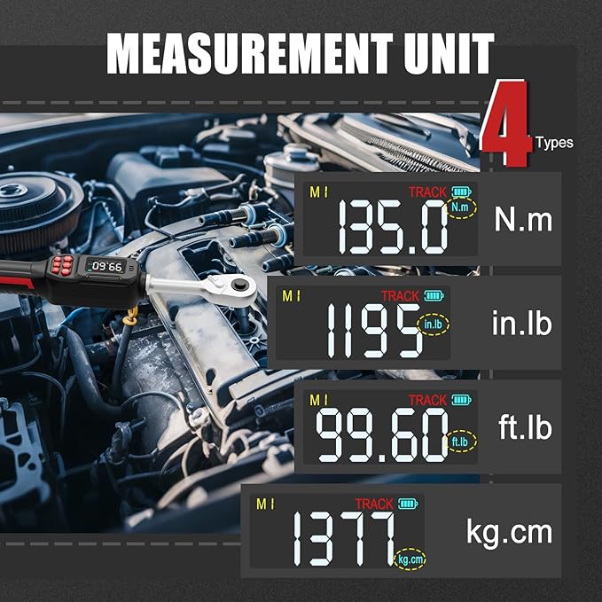 VANPO Digital Torque Wrench 3/8-Inch,5-99.6 Ft-Lb/6.8-135 Nm, Electronic Torque Wrench with Color Screen,Buzzer and LED Alertm, Preset & Data Storage for Car, Motorcycle, Bike Maintenance