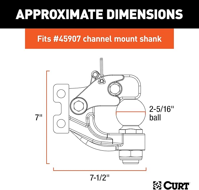 CURT 45900 Adjustable Trailer Hitch Ball Mount, 2-Inch Receiver, 6-Inch Drop, 5-1/4-Inch Rise + 45920 Channel-Mount Pintle Hitch with 2-5/16-Inch Trailer Hitch Ball, 13,000 lbs. GTW, Fits 2-1/2-Inch