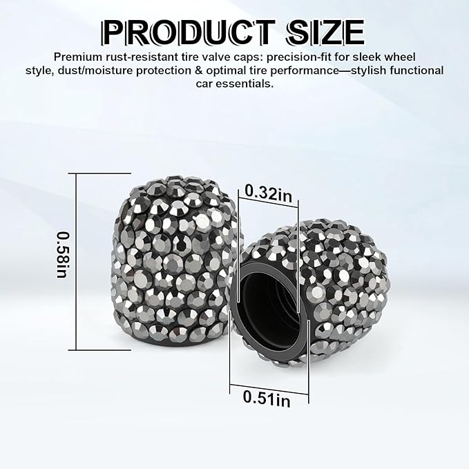 JUSTTOP 4 Pack Handmade Crystal Rhinestone Tire Valve Stem Caps, Universal for Cars, Trucks and Motorcycles - Glossy Black