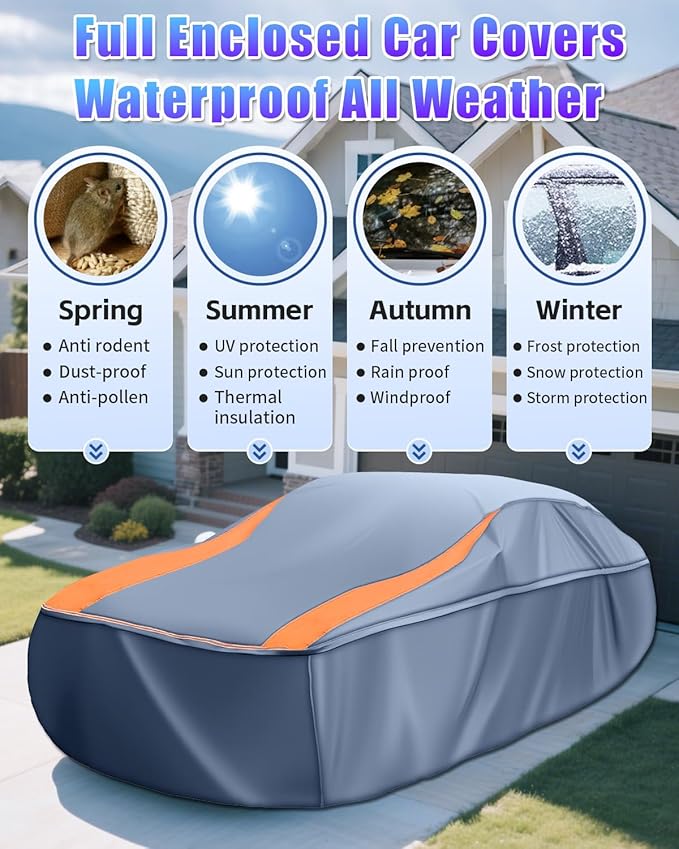 Full Enclosed Car Cover Universal Fit Wrangler 2 Door 1987-2025 YJ/TJ/JK/JL,Kia Soul,Honda fit,Chevy Trax,Encore,Kona/Veloster,HR-V 2015-2022 Fit Small SUV/Hatchback/Jeep Length up to 171 in