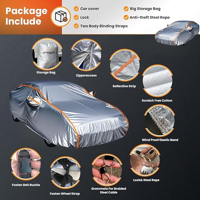 Outdoor Car Cover for Automobiles All Weather Waterproof Heavy Duty Full Exterior Covers Snow UV Rain Protection Durability Four Seasons Fit Sedan 194" to 208"