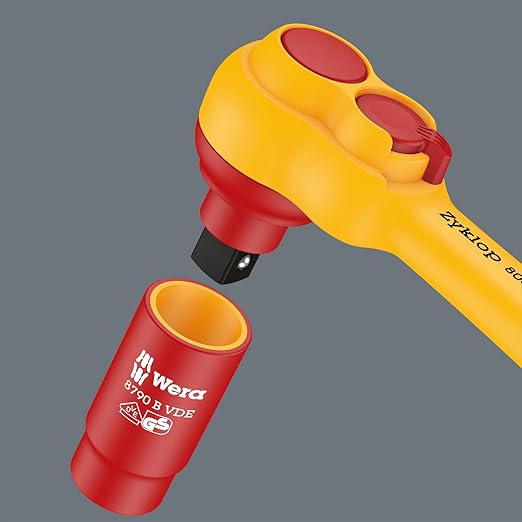 WERA 05004966001 8007 B VDE Zyklop Ratchet, Insulated, with Switch Lever, with 3/8" Drive, 3/8" x 222 mm
