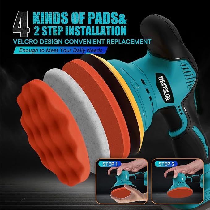 Cordless Car Buffer Polisher Kit for Makita 18V Battery(NO Battery),6 In Brushless Dual Action Random Polishing Machine , 8 Variable Speed 5500RPM, Orbital Polisher for Car Detailing,14Pcs Accessories