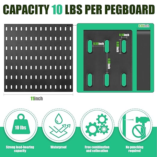 Unittype 17 Pcs Peg Board Combination Kit, 6 Plastic Wall Pegboard with 11 Accessories, 33" x 22" Desk Pegboard Organizer with Shelf Hook for Office, Kitchen, Gaming, Garage, Craft Room(Black)