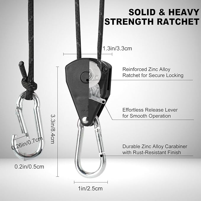 Longer 15ft Ratchet Strap Rope Tie Down Rope Rollers 6 Pack Paracord Tarps Tie Downs Small Cam Jam Retractable Paracord Ropes Tightener for Tent Canopy Use 1/8 inch