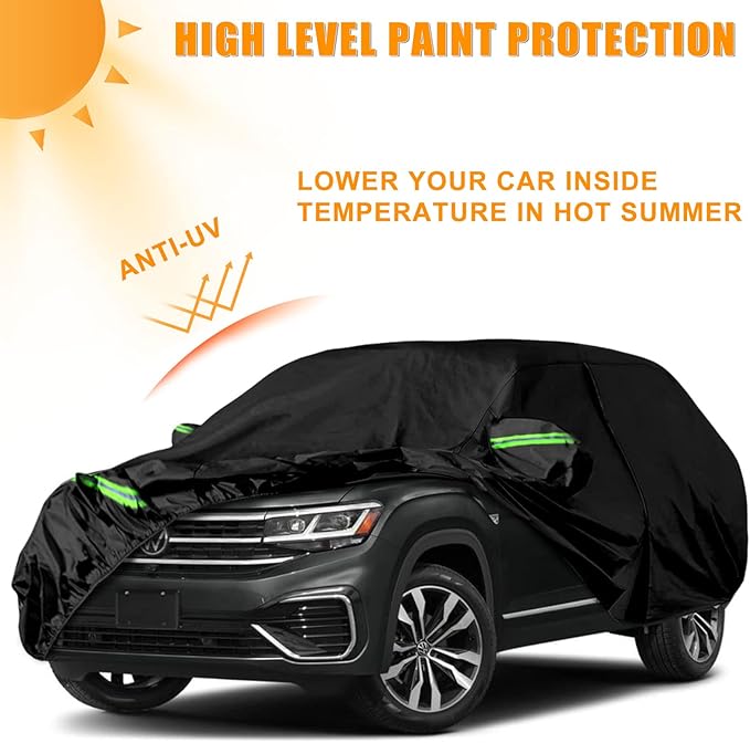 Waterproof Car Covers Replace for 2017-2025 VW Atlas, 6 Layers All Weather Custom-fit Car Cover with Zipper Door & Windproof Bands for Snow Rain Dust Hail Protection (Atlas)