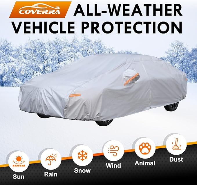 6 Layer Heavy Duty Car Cover Custom Fit for Tesla Model 3 with Charging Port Flap, Waterproof All Weather Car Tarp Outdoor Protection with Cotton Lining