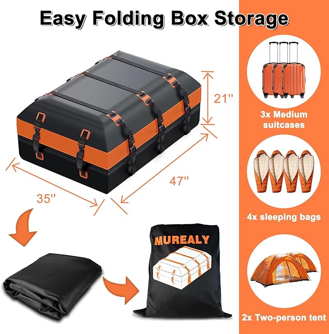 Premium Car Roof Bag, 20 Cubic Heavy Duty Cargo Carrier Bag for All Cars with/Without Rack, Waterproof Car Roof Cargo Carrier with Anti-Slip Mat, 6 Door Hooks, Luggage Lock