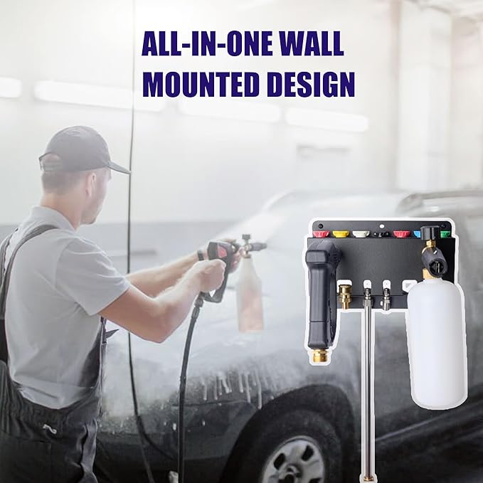 Pressure Washer Gun Holder -Trumlandy Foam Cannon Holder Wall Mounted Pressure Washers Accessories Storage Rack for Pressure Washer Gun/Nozzle Tips/Foam Cannon/ 1/4" Quick Connect Extension Wand