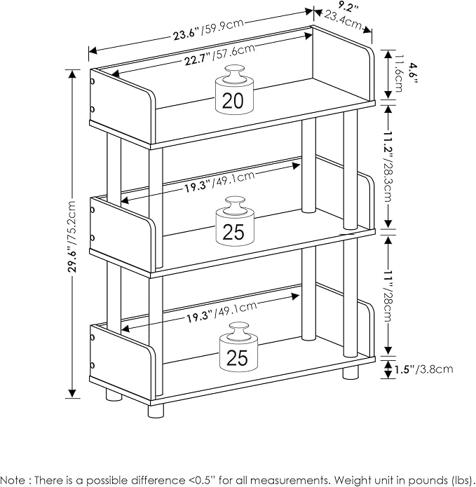 Furinno TURN-N-TUBE Display Shelf, 3-Tier Storage Shelves with Side Panels, Open Shelves Book Shelf with Rounded Corner Top Edges, for Organization and Storage, Living Room, Home Office, Flagstaff Oak