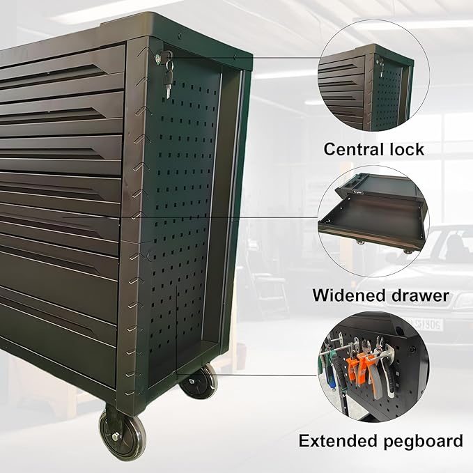 7-Drawer Rolling Tool Chest,34.2W x 18.1D x 37.4H inches,Tool Storage Cabinet with Brake Wheels,Lock & Key for Garage, Warehouse,Repair Shop,Workshop