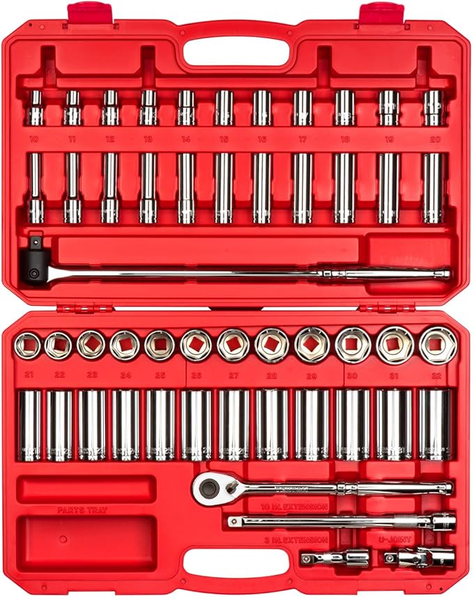 TEKTON 1/2 Inch Drive Shallow and Deep 6-Point Socket and Ratchet Set with Case, 51-Piece (10 - 32 mm) | SKT25201