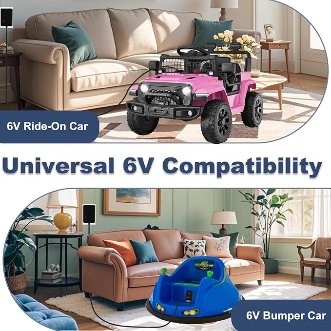 6V Battery Charger for Ride On Toys Universal 6 Volt Bumper Car Charger for Flybar Kidzone Best Choice Products SUV Dynacraft Huffy Electric Cars Class 2 Power Supply
