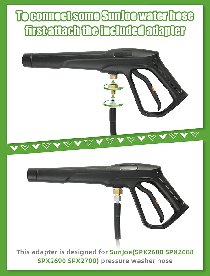 Pressure Washer Gun Set, Max W.P. 2320PSI, B.P. 5000PSI, Replacement for Ryobi Powerstroke Greenworks, M22-14mm & M22-15mm Fitting, 4 Stainless Steel Nozzle Tips & Holder