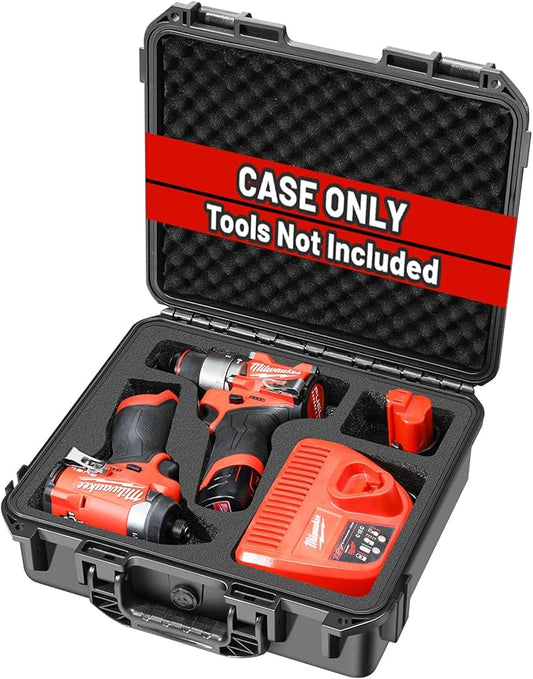 Case for Milwaukee M12 Impact Driver & Drill Set - Waterproof Tool Box with Removable Modules for Milwaukee Fuel Tools Combo Kit, Tool Bag for Hammer Drill/Impact Driver/Battery/Charger (Case Only)