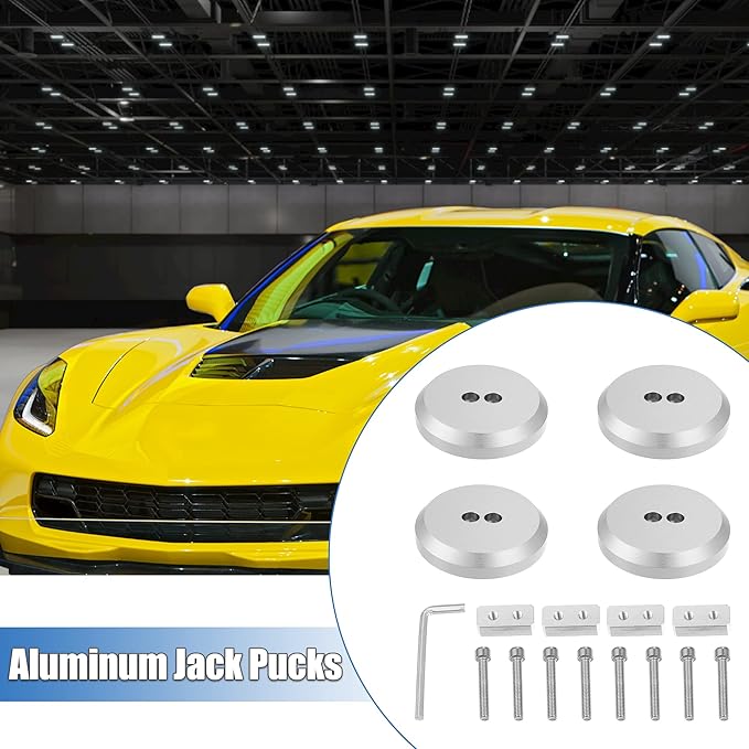 X AUTOHAUX 4 Pcs Aluminum Jack Pads Jack Pucks for Chevrolet Corvette C5 C6 C7 C8 Z06 ZR1 1997-2021 Jacking Lift Pad Jack Lift Point Pad Adapter Silver Tone