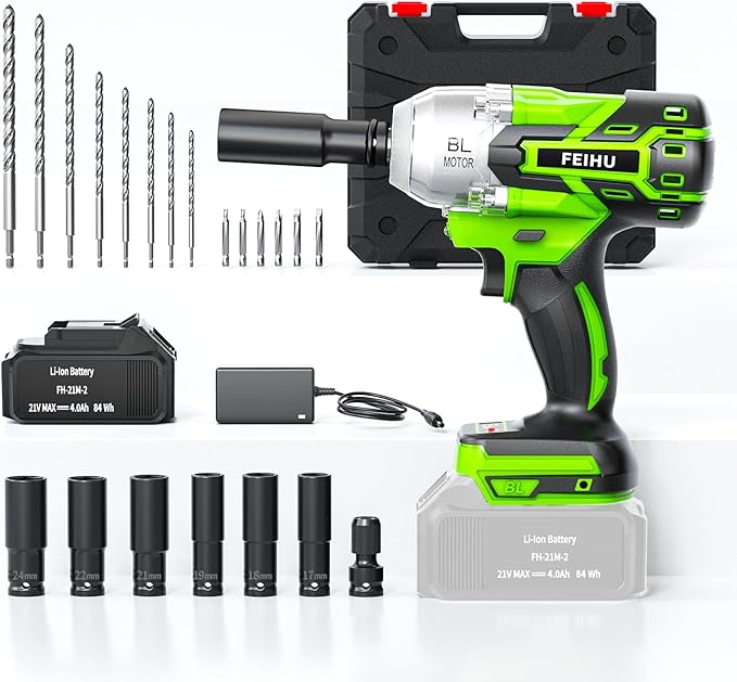 Impact Wrench: 1/2 In Cordless Impact Wrench 600N.m(450Ft-lbs) High Torque Power Electric Impact Gun Drive for Car Tires Truck Mower with 21V 4.0Ah Battery, Charger, Sockets, Screws Drill, Twist Drill