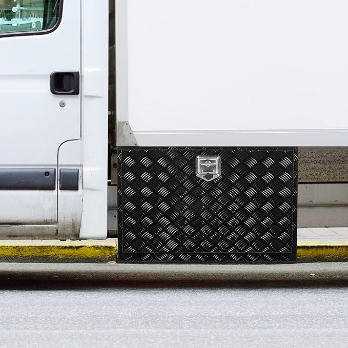 VEVOR Underbody Truck Box, 48"×17"×18" Pickup Storage Box, Heavy Duty Aluminum Diamond Plate Tool Box with Lock and Keys, Waterproof Trailer Storage Box with T-Handle Latch for Truck, Van, Trailer