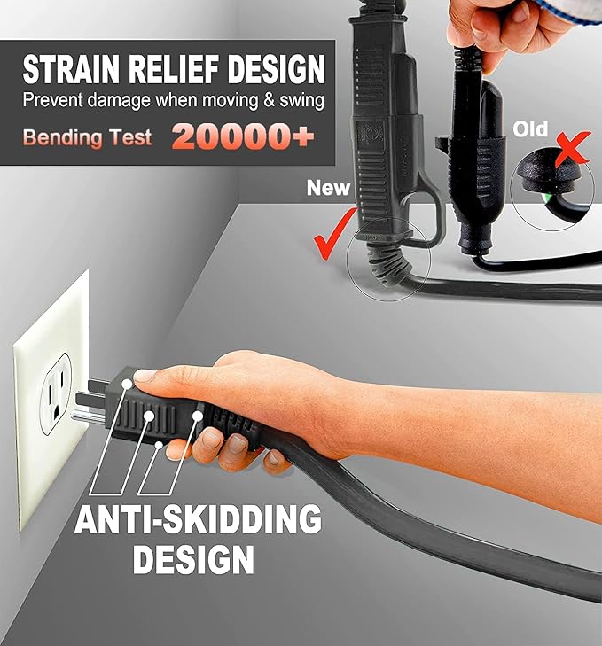 HUANCHAIN 10 ft (2pack) Indoor Outdoor Black Extension Cord Waterproof, 16/3 Gauge Flexible Cold-Resistant Appliance Cord Outside, 13A 1625W 16AWG SJTW, 3 Prong Electric Cable, ETL