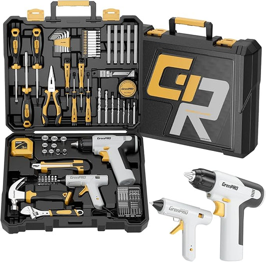 GRENPRO Tool Set Drill Set, 188PCS Tool Kit for Home with Cordless Drill Power, Hand Tool Kit for Women, Basic Household Auto Car Repair Tool Box for Men, Portable Plastic Storage Box Tools Sets