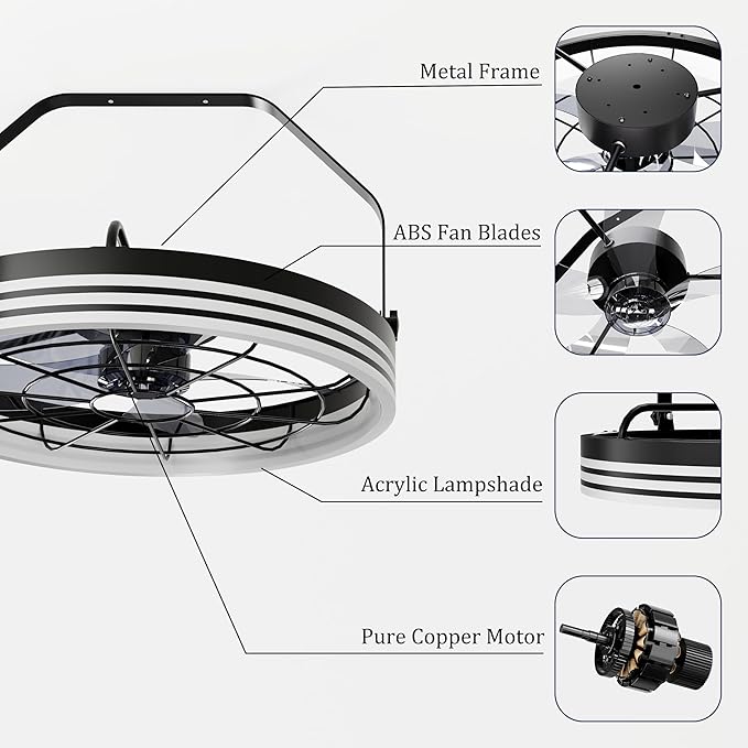 20 Inch Reversible Wall Mount Fan with Light, Plug in 3CCT Dimmable Fan Light with Remote and APP Control, Indoor/Outdoor Wall Mounted Fans with 6-Speed for Garage, Patio, Living Room（LED Frame）