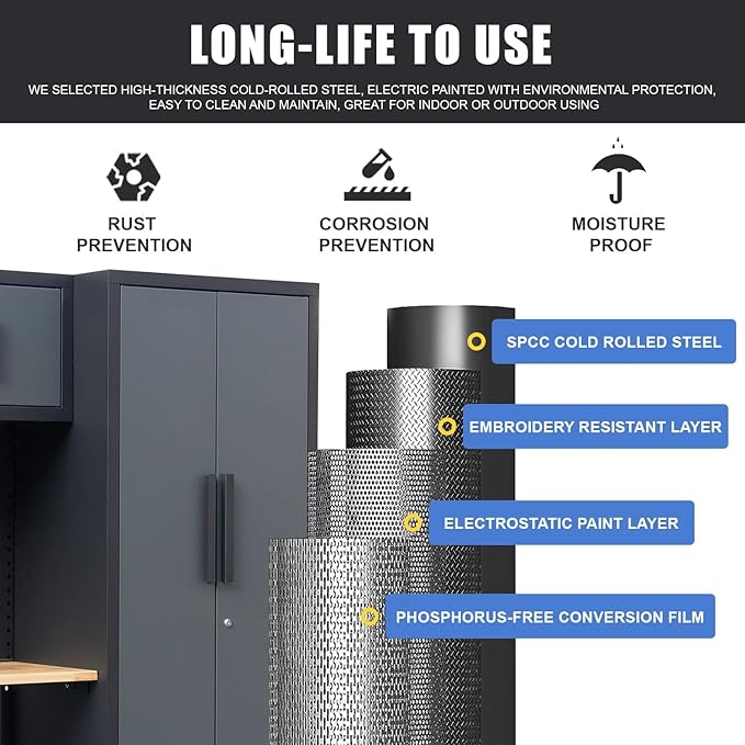 Garage Storage Cabinet System, 14PCS Workshop Set Garage Cabinets and Storage System with Steel Cabinet Drawers, Workbench, Pegboard for Tool Organization