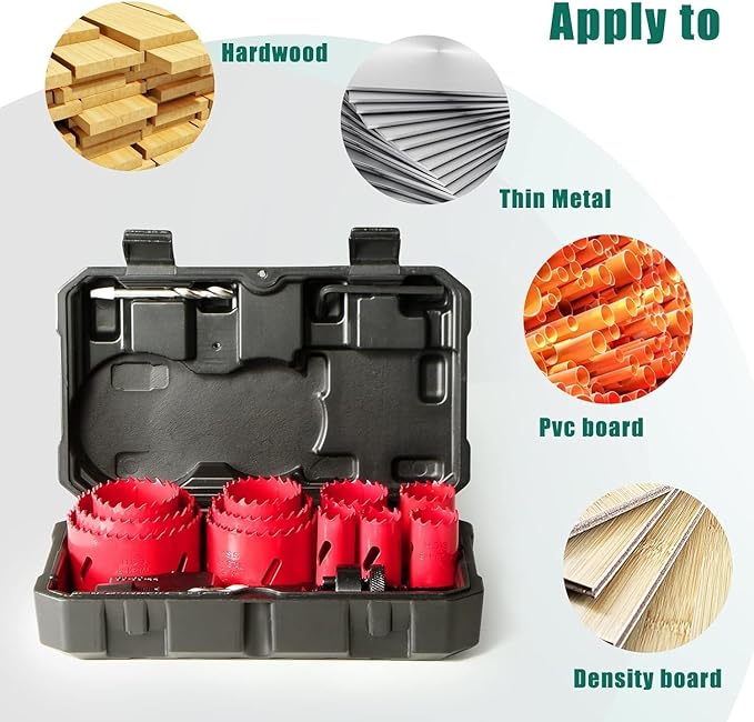 HYCHIKA 18V Cordless Hammer Drill Driver, Bi-Metal Hole Saw Kit 3/4" to 2-1/2", Tool Combo Kit