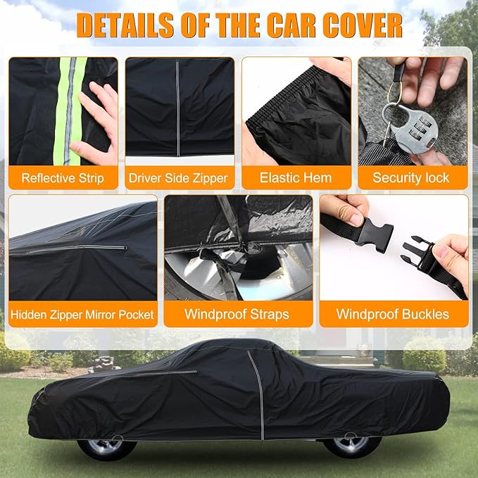 Waterproof Car Cover Replace for Cadillac DeVille 1989-2005 Sedan Coupe, 210T All Weather Car Covers with Zipper Door for Snow Rain Dust Hail Protection
