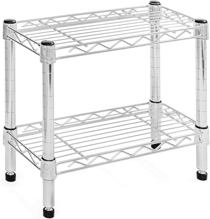 Shelving Inc. 8" d x 18" w Chrome Wire Shelving with 2 Tier Shelves, Weight Capacity 800lbs Per Shelf
