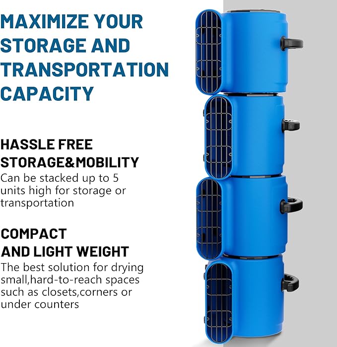 Air Mover Blower Fan, Industrial 1/2HP 2500CFM Monster Floor Blower Carpet Dryers - 3 Speeds, 4 Adjustable Angles, 15FT Long Cord, Stackable - 2026 Upgraded
