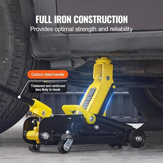 VEVOR Low Profile Floor Jack 1.5 Ton (3300 lbs), Heavy Duty Iron Hydraulic Racing Floor Jack, Hydraulic Car Jack, Single Piston Quick Lift Pump, 4.7"-12.1" Height Lifting Range (Yellow)