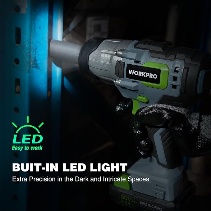 WORKPRO 20V Cordless Impact Wrench, 1/2-inch, 320 Ft Pounds Max Torque, 2.0Ah Li-ion Battery with Fast Charger, Belt Clip for Easy Carrying