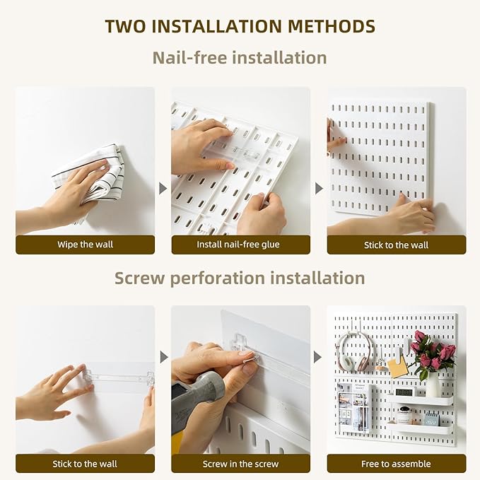 VUSIGN Pegboard Combination Wall Organizer Kit, 4 Pieces Pegboards and 17 Accessories Modular Hanging, Wall Mount Display Peg board Panel Kits for Bedroom, Home, Office, Bathroom, 22" x 22", White