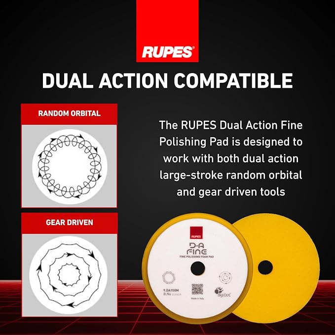 RUPES 9.DA150M Pack of 24 Yellow D-A Fine Finishing Foam Pads 150mm | Ideal for Paint Correction & Gloss Enhancement | Moderate to Fine Defect Removal | Compatible with 5" Backing Plate