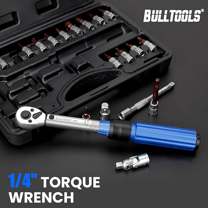 BULLTOOLS ‌1/4 Inch Drive Click Torque Wrench Set, 20-200 in.lb / 2.26-22.6 Nm Inch Pound Torque Wrench 90-Tooth Bike Torque Wrench Set with ±3% Accuracy for Bicycle and MTB Repair