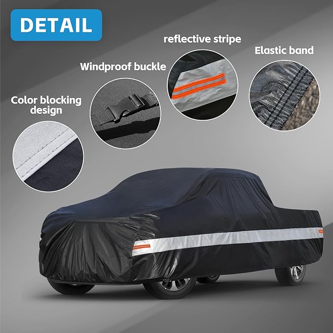 10 Layers Truck Cover Waterproof All Weather. Pickup Truck Cover Rain Snow UV Dust Protection. Length: 230-242 inches, Universal Fit for Ford F150 Chevy Silverado Dodge Ram 1500.