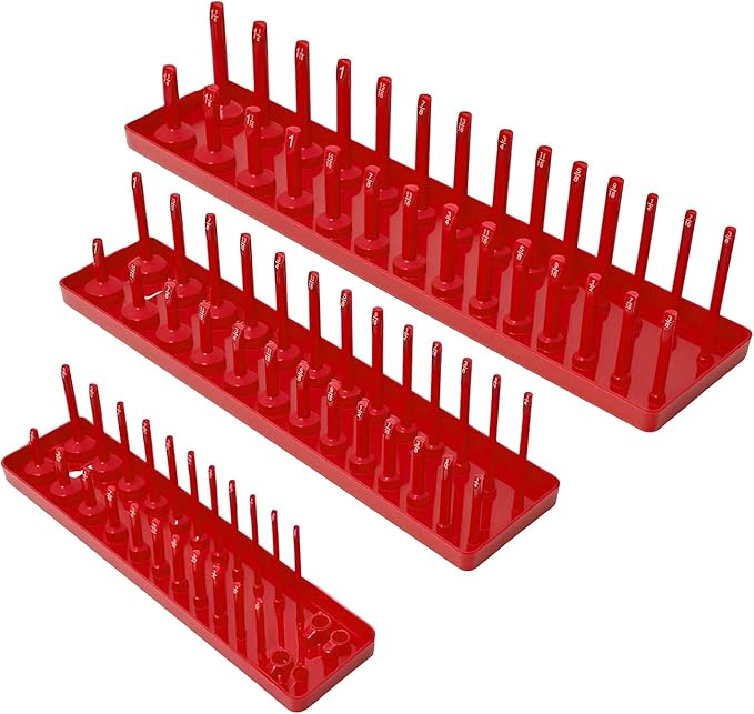 3PCS Socket Organizer Tray Set, SAE Socket Storage Trays, 1/4-Inch, 3/8-Inch & 1/2-Inch Drive Deep and Shallow Socket Holders for Toolboxes