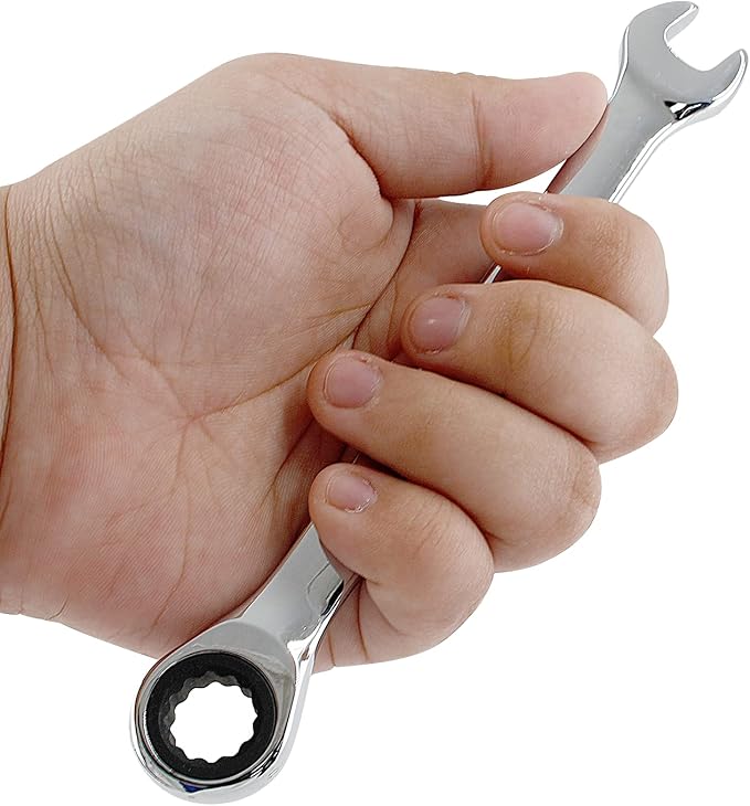 2 Pcs 8mm Ratchet Wrench Metric Ratcheting Wrench Set with 5° Movement and Hardened & 72 Teeth for Projects Metric Tight Spaces