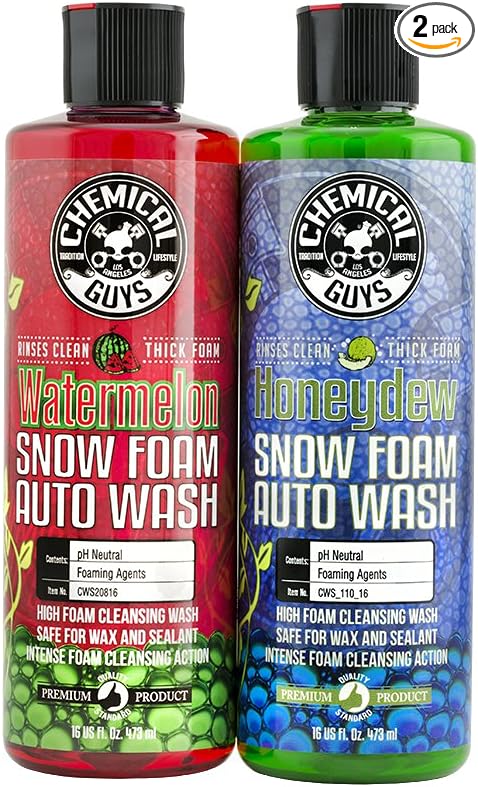 Chemical Guys HOL316 Snow Foam Auto Wash Bundle, Cannon and Gun Soap, Safe for Ceramic Coating, Wax and Sealant, Watermelon and Honeydew Scents, 16 Fl Oz (Pack of 2)