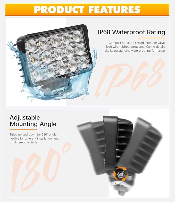 Exzeit 120W 6 Inch Trator Work Light, 10400Lms Excavator Flood Light Offroad Lighting fits Farm Tractor Engineer Truck, 12/24V