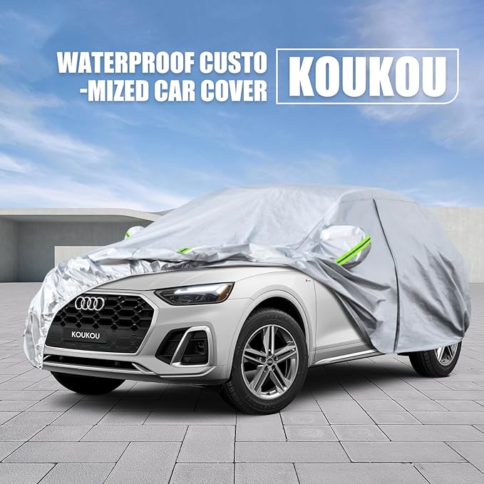 Koukou SUV Car Cover Custom Fit Audi Q5 2008-2025, Waterproof Car Cover All Weather for Automobiles Outdoor Indoor with Zipper Door, Sun Rain Dust Snow Protection.